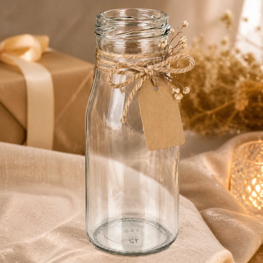 UNiTWIST Bottle150 - Bottiglia capacità 150ml TO43 UNiTWIST Bottle150 Bottiglia di vetro 150ml TO43 vuota con cordino di iuta e ciondolo decorazione rustica