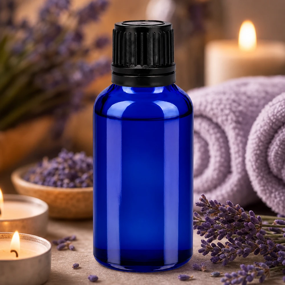 Bottiglia da 30ml 11mm SV nero OV BlueLine UT18/30 Flacone di alta qualità da 30 ml in un vivace colore blu, perfetto per la lavanda e altre essenze.