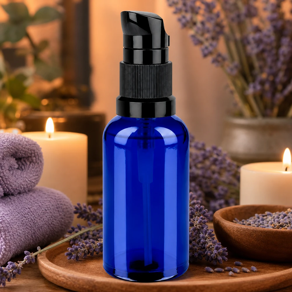 Flacone a pompa da 50 ml nero STD BlueLine UT18/50 Flacone a pompa Premium da 50 ml STD BlueLine UT18/50 in materiale robusto per prodotti cosmetici