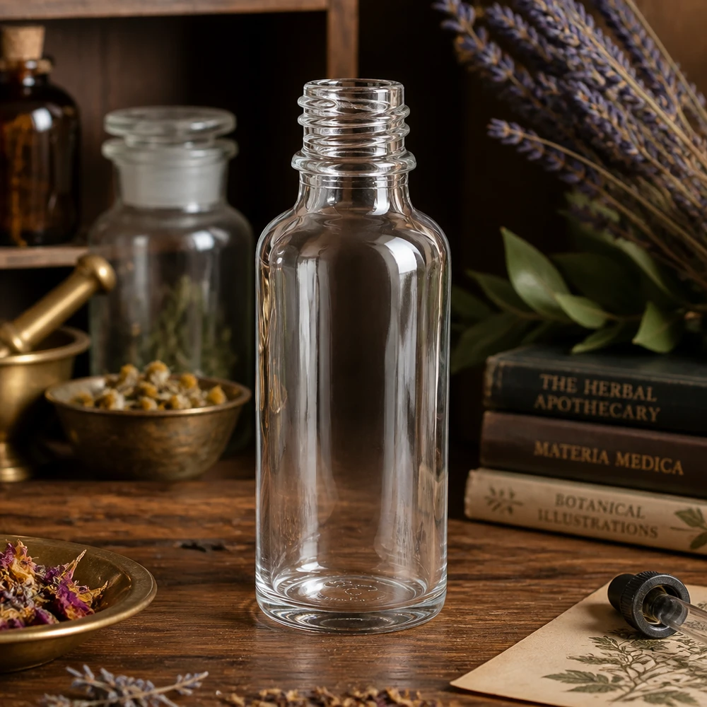 Flacone farmaceutico trasparente da 30 ml ApoGlas Flacone in vetro trasparente ApoGlas da 30 ml per cosmetici naturali fai da te e rimedi casalinghi