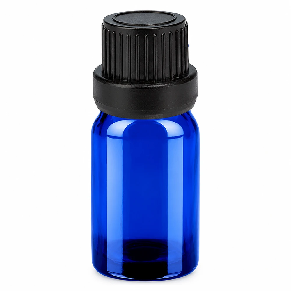 Flacone contagocce da 5 ml 2 mm nero OV BlueLine UT18/5 Flacone contagocce compatto da 5 ml in vetro blu con tappo OV nero formato UT18