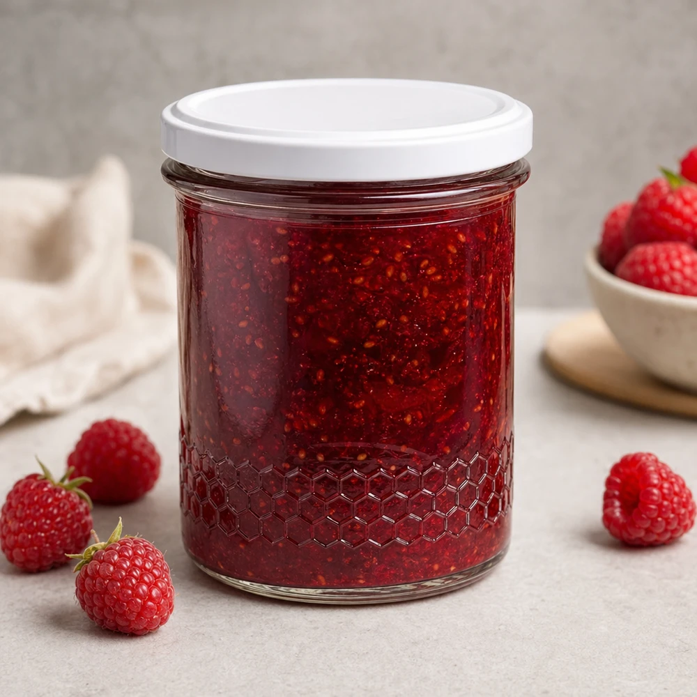 Vasetto per miele da 560 g con capsula bianca BasicSeal UNiTWIST Vasetto di miele da 400 ml come vasetto per marmellata di fragole riempito di fragole fresche uso decorativo in cucina