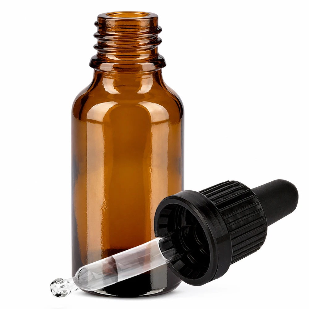 Bottiglia per pipette da 20 ml nera OV BrownLine UT18/20 Flacone di vetro compatto da 20 ml con tappo a pipetta per il prelievo igienico dei sieri