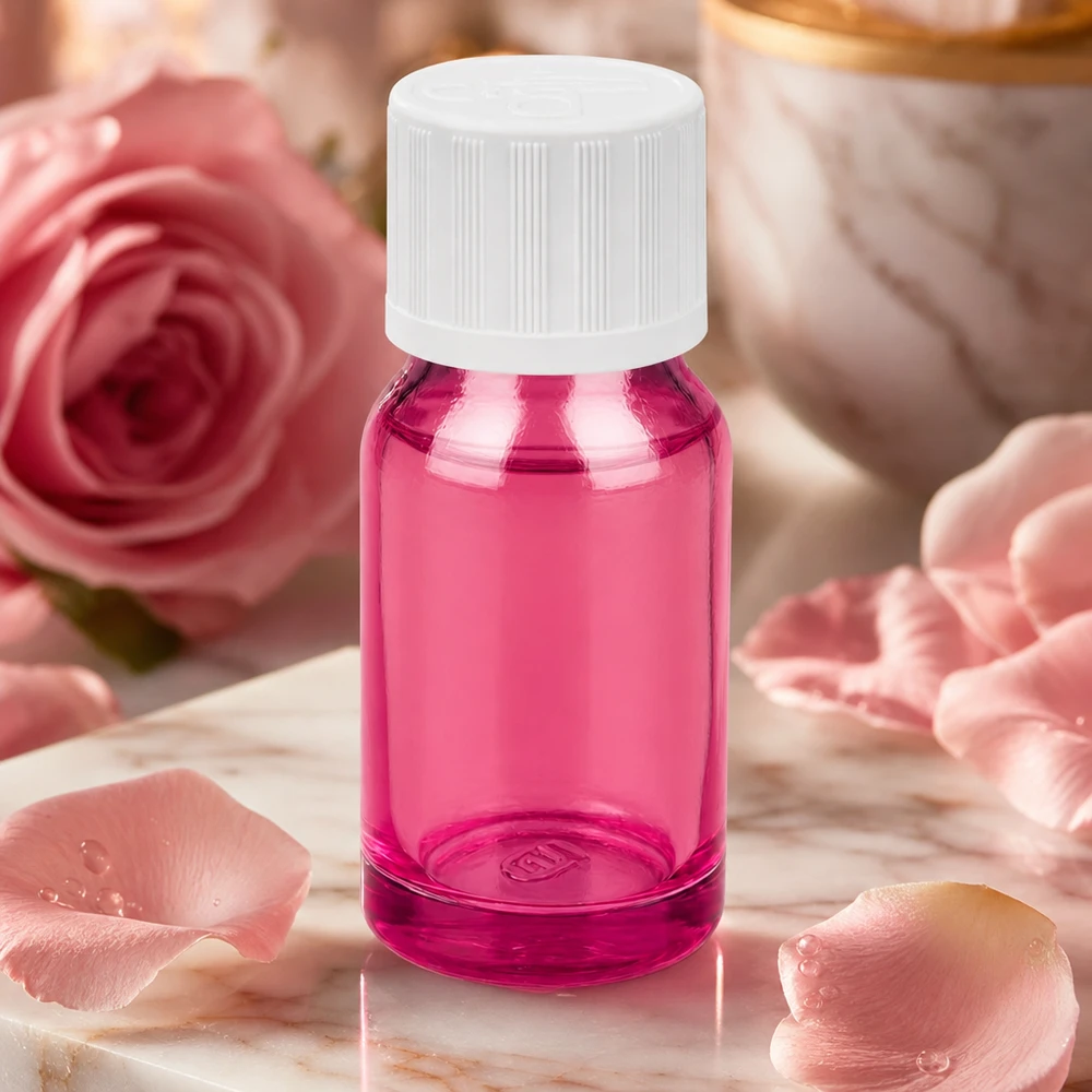 Flacone da 10 ml con tappo a vite bianco da 11 mm a prova di bambino PurpleLine UT18/10 Pratico flacone da 10 ml in magenta-viola con tappo bianco a prova di perdite