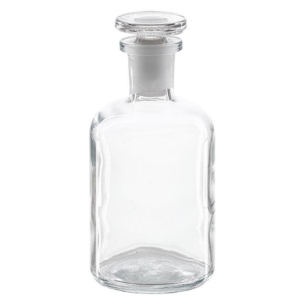 Bottiglia a spalla tonda 100ml chiara a collo stretto in vetro con tappo Bottiglia a spalla tonda 100ml chiara a collo stretto in vetro con tappo