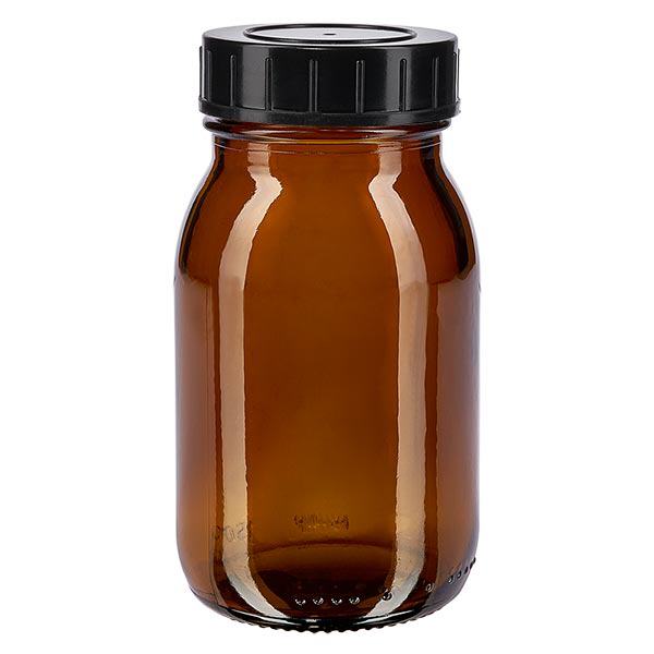 Bottiglia a collo largo da 150 ml in vetro ambrato con tappo a vite