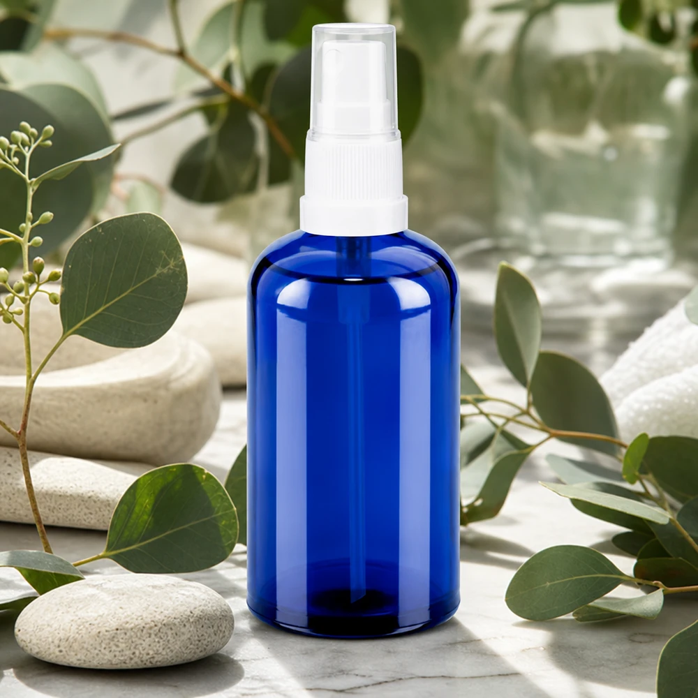 Flacone spray da 100 ml bianco/trasparente STD BlueLine UT18/100 Flacone spray vuoto da 100 ml in blu con testina bianca per cosmetici e prodotti per la cura fai da te