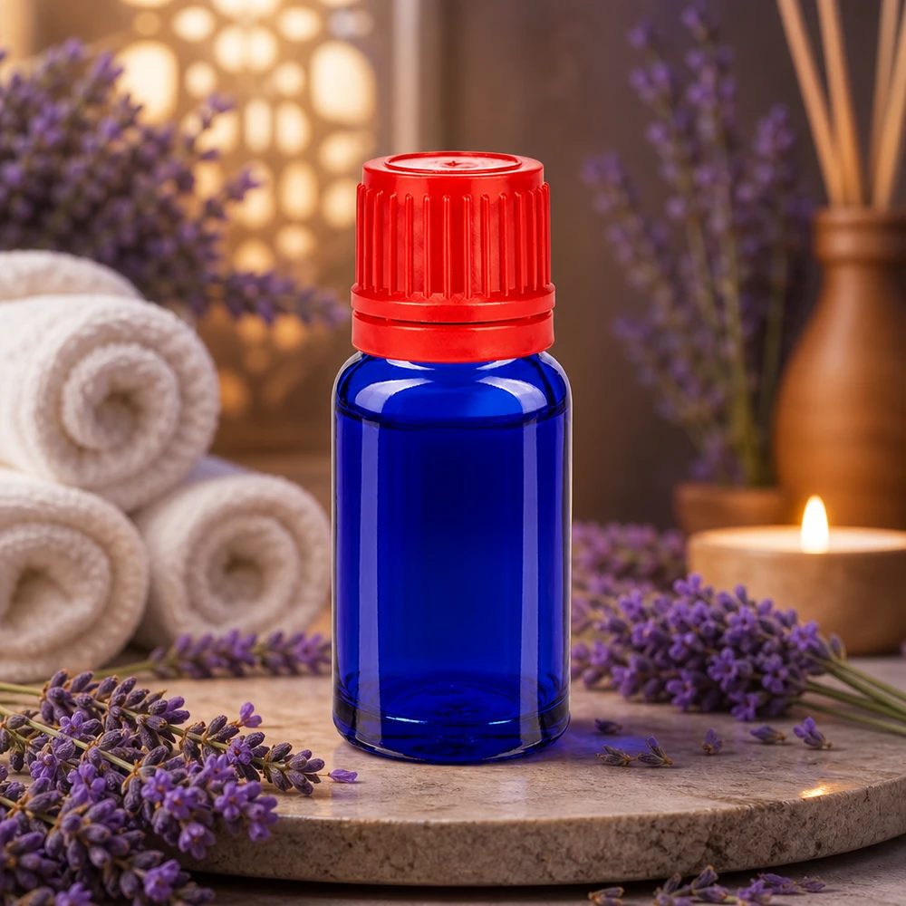 Flacone da 10ml 11mm SV rosso OV BlueLine UT18/10 Bottiglia da 10ml blu con tappo rosso 11mm per aromaterapia professionale