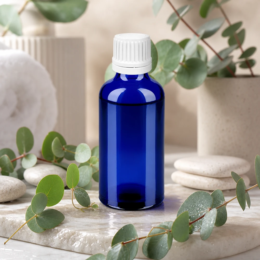 Flacone contagocce da 50 ml 0,7 mm bianco OV BlueLine UT18/50 Bottiglia per pipette da 50 ml in blu ricco per cosmetica e naturopatia con apertura da 0,7 mm UT18/50