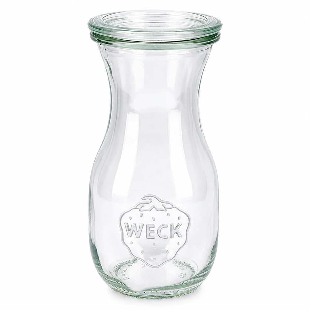 Bottiglia per succhi WECK 290ml in vetro con coperchio RR60 trasparente con logo Weck per succhi e bevande