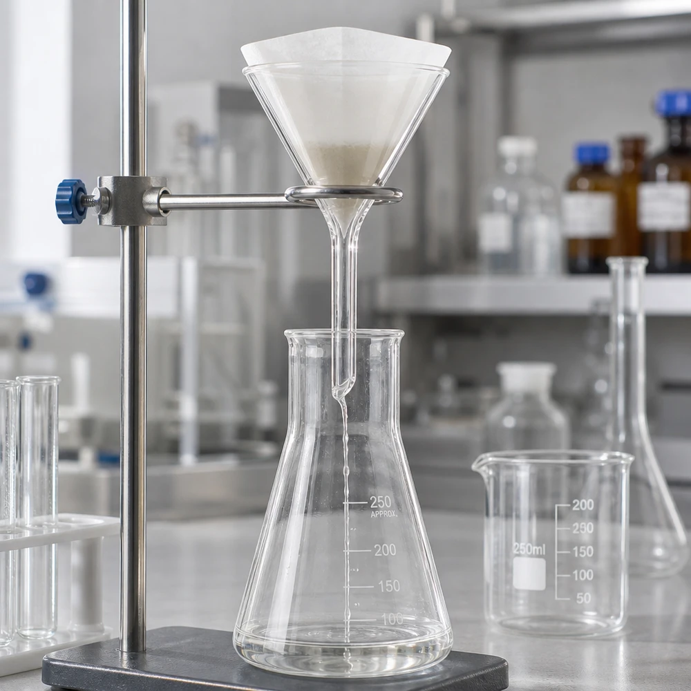 Imbuto Ø 45 mm in borosilicato angolo 60 stile corto Imbuto in vetro trasparente di 45 mm di diametro con angolo di 60 gradi per applicazioni di laboratorio chimico