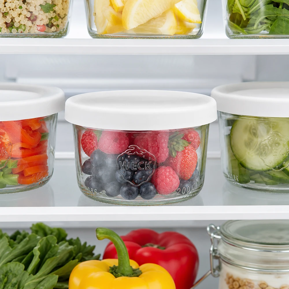 WECK 200ml RR80 vaso in muratura con frutti di bosco in frigorifero coperchio in silicone bianco Vaso per la conservazione di frutta e verdura