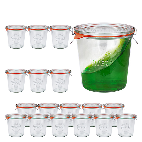 Set di 18 vasi Weck da 580 ml con 18 coperchi in vetro, 1 Set di 18 vasi Weck da 580 ml con 18 coperchi in vetro, 1