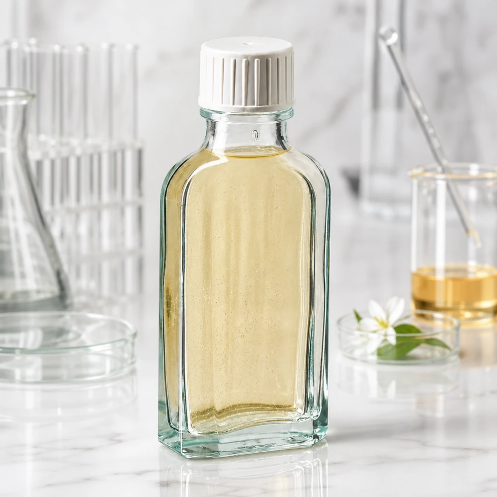 Flacone rettangolare in vetro trasparente da 50 ml con anello versatore per oli essenziali e campioni di laboratorio