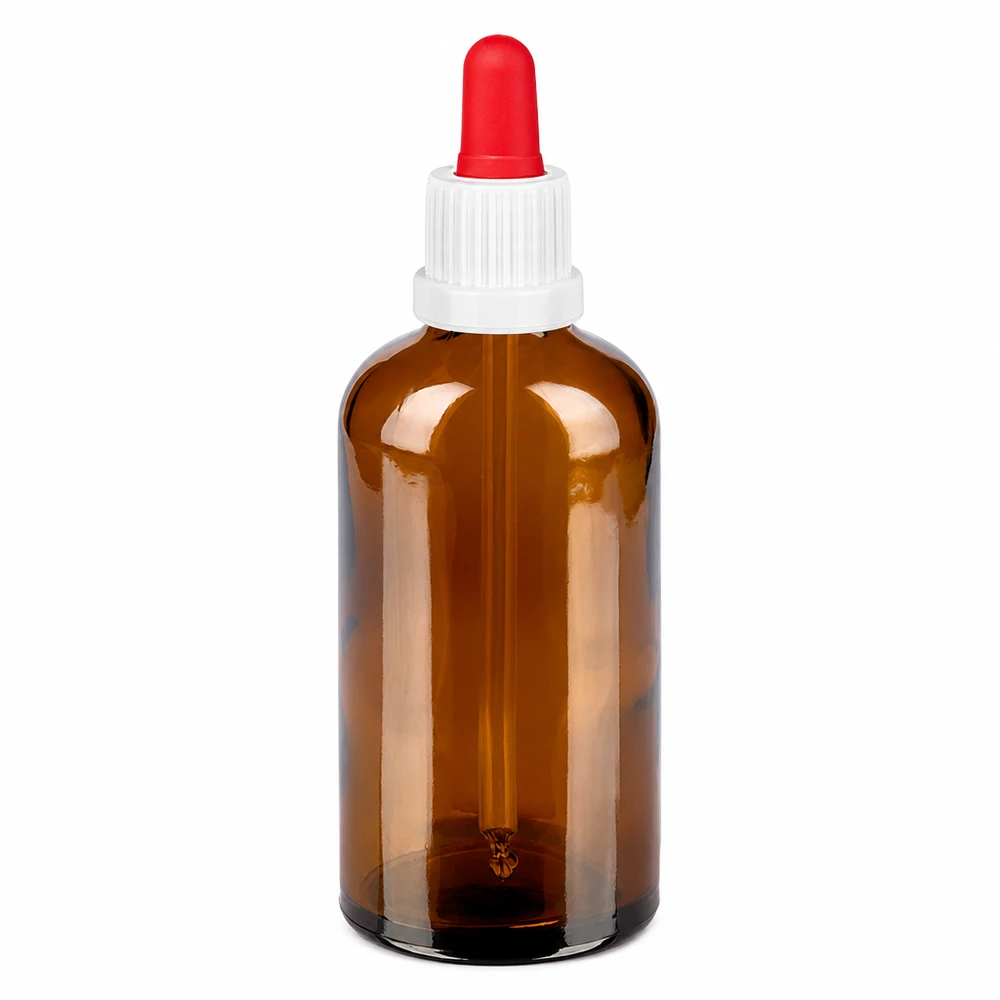 Bottiglia per pipette da 100 ml bianco/rosso OV BrownLine UT18/100 Flacone in vetro con protezione UV 100ml con tappo a pipetta bianco-rosso per sostanze sensibili