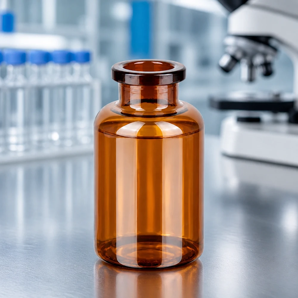 Flacone per iniezione in vetro ambrato 20ml Pharmazeutische Braunglas Injektionsflasche 20ml mit flachem Boden und breitem Körper