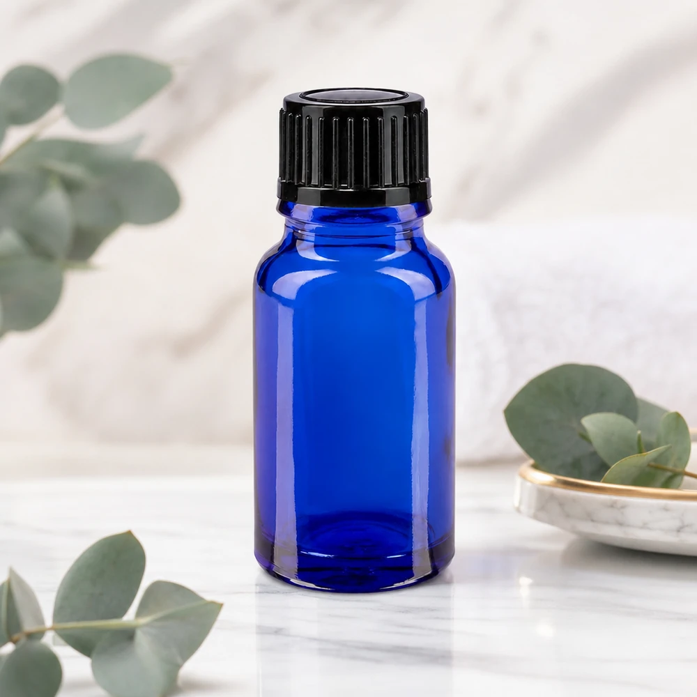 Flacone contagocce blu da 10ml STD nero/1mm ApoGlas Flacone blu per medicinali da 10 ml con contagocce di precisione da 1 mm in vetro con protezione UV