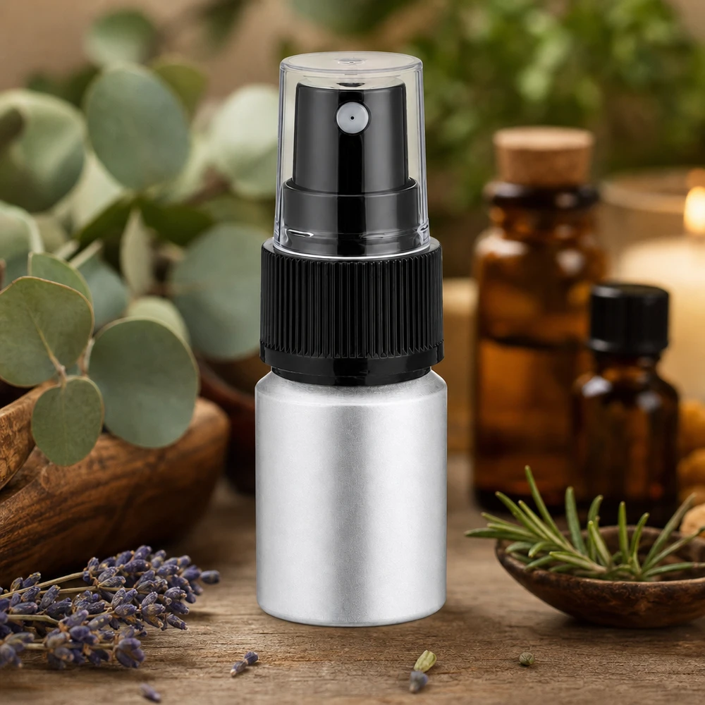 Flacone compatto in alluminio con nebulizzatore fine capacità 10ml look argento opaco
