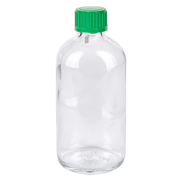 Flacone contagocce da 100 ml 0,8 mm verde STD ClearLine UT18/100 Flacone contagocce da 100 ml in vetro trasparente con tappo a vite verde ClearLine UT18
