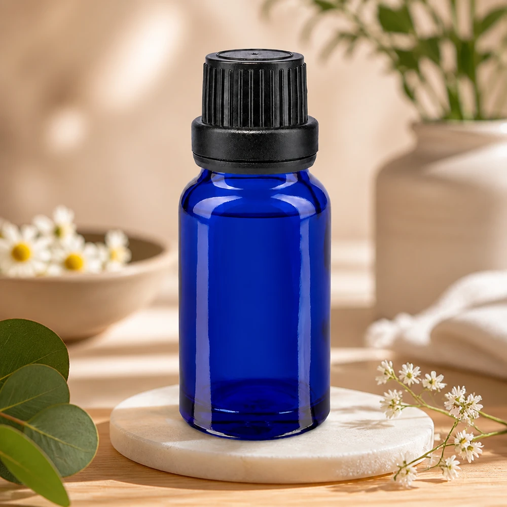 Flacone contagocce blu da 10ml OV nero/2mm ApoGlas Vaso da farmacia da 10 ml blu con tappo di sicurezza nero e contagocce di precisione da 2 mm per aromaterapia