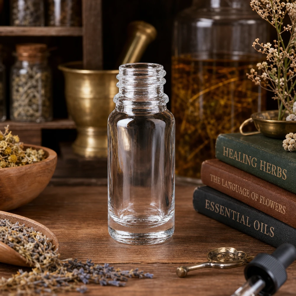 Flacone da farmacia in ApoGlas da 10 ml dal design trasparente, perfetto per estratti di erbe e rimedi naturali