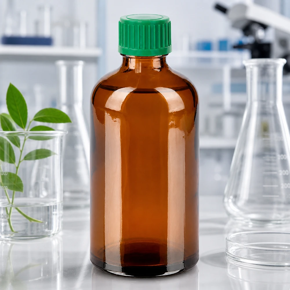 Bottiglia da 100ml 11mm SV verde OV BrownLine UT18/100 Bottiglia in vetro ambrato di qualità da laboratorio da 100 ml con tappo a vite verde per sostanze chimiche