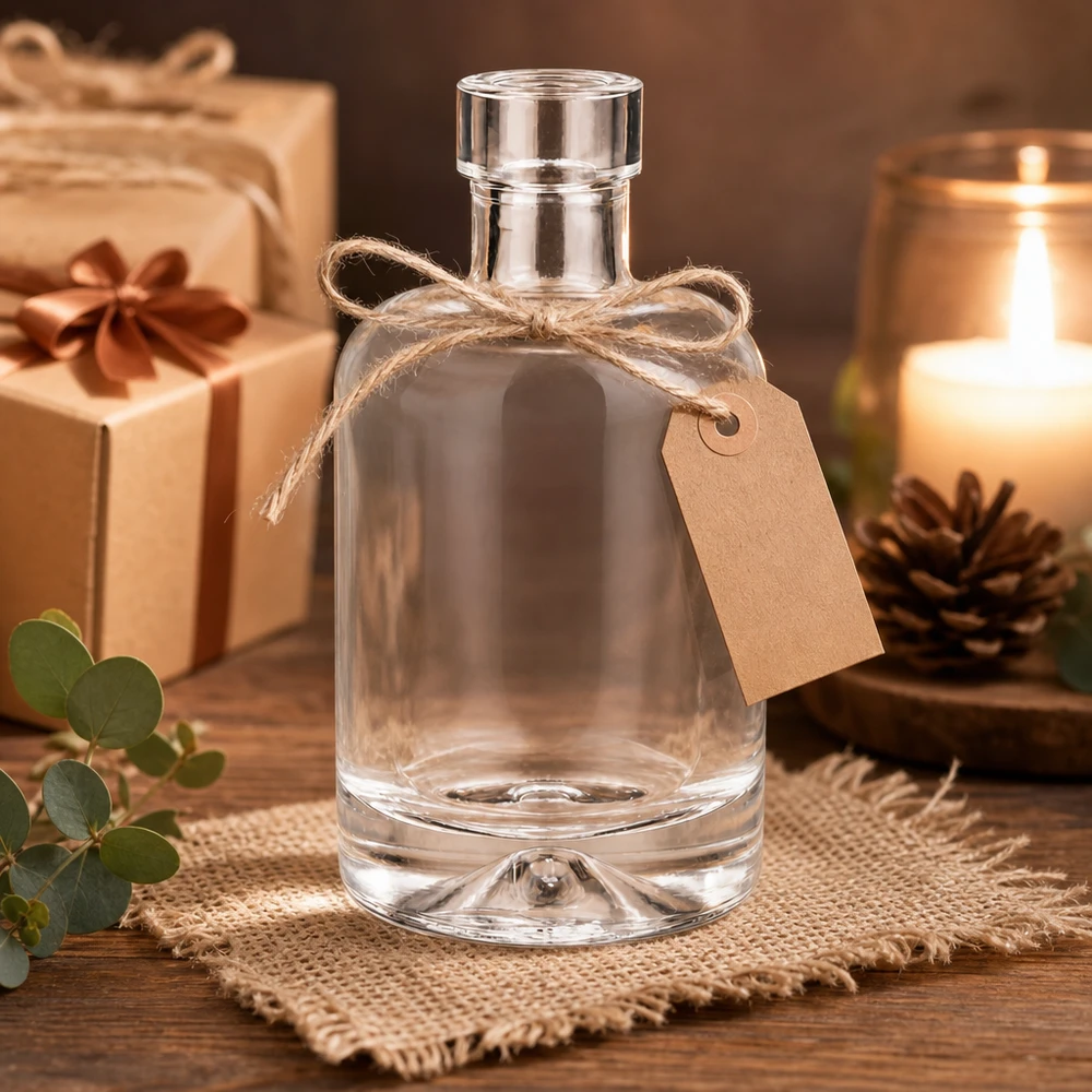 Bottiglia in vetro da 50 ml 50ml Glasflasche "Amelie" ohne Verschluss UNiTWIST senza tappo UNiTWIST® Bottiglia di vetro da 50 ml Amelie vuota con decorazione regalo e candela mostra nobile presentazione come confezione regalo