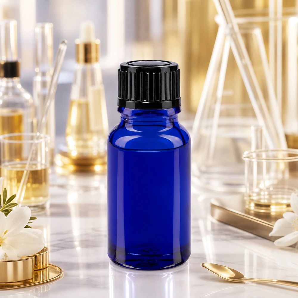 Flacone in vetro farmaceutico da 10 ml, di colore blu, con contagocce di precisione da 1 mm e tappo a prova di bambino