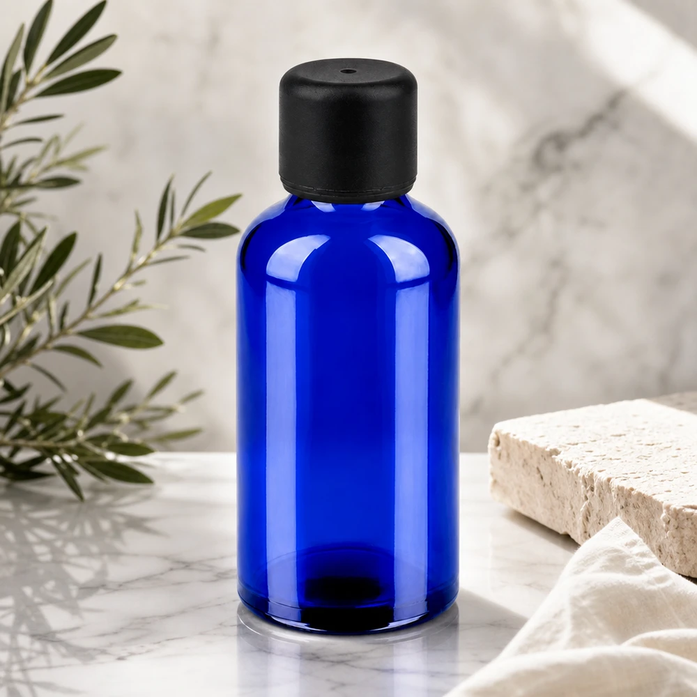 Flacone da 50ml 6mm SV nero STD BlueLine UT18/50 Flacone da 50 ml di qualità premium in vetro blu intenso con coperchio nero anticorrosione