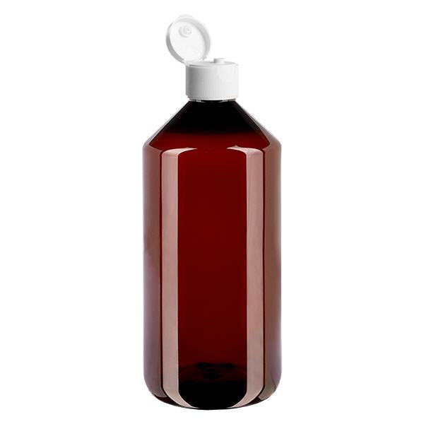 Bottiglia in PET da 1000ml con tappo bianco ribaltabile. Bottiglia in PET da 1000ml con tappo bianco ribaltabile.