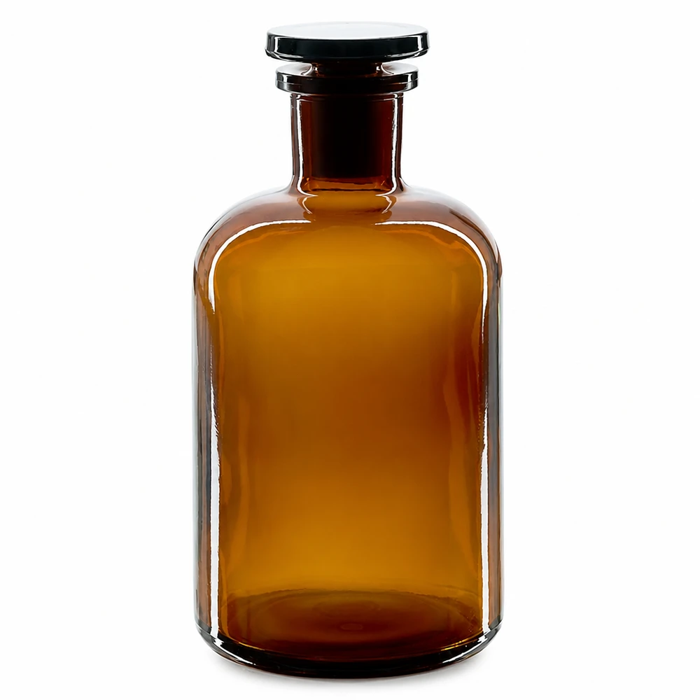 Bottiglia a spalla tonda 500ml marrone collo stretto in vetro con tappo Fiaschetta marrone a spalla arrotondata da 500 ml con tappo in vetro, a collo stretto, per applicazioni di laboratorio