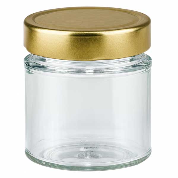 Barattolo rotondo da 154 ml con coperchio BasicSeal oro profondo UN.. Barattolo rotondo da 154 ml con coperchio BasicSeal dorato barattolo vuoto trasparente per marmellata barattolo per conserve di miele