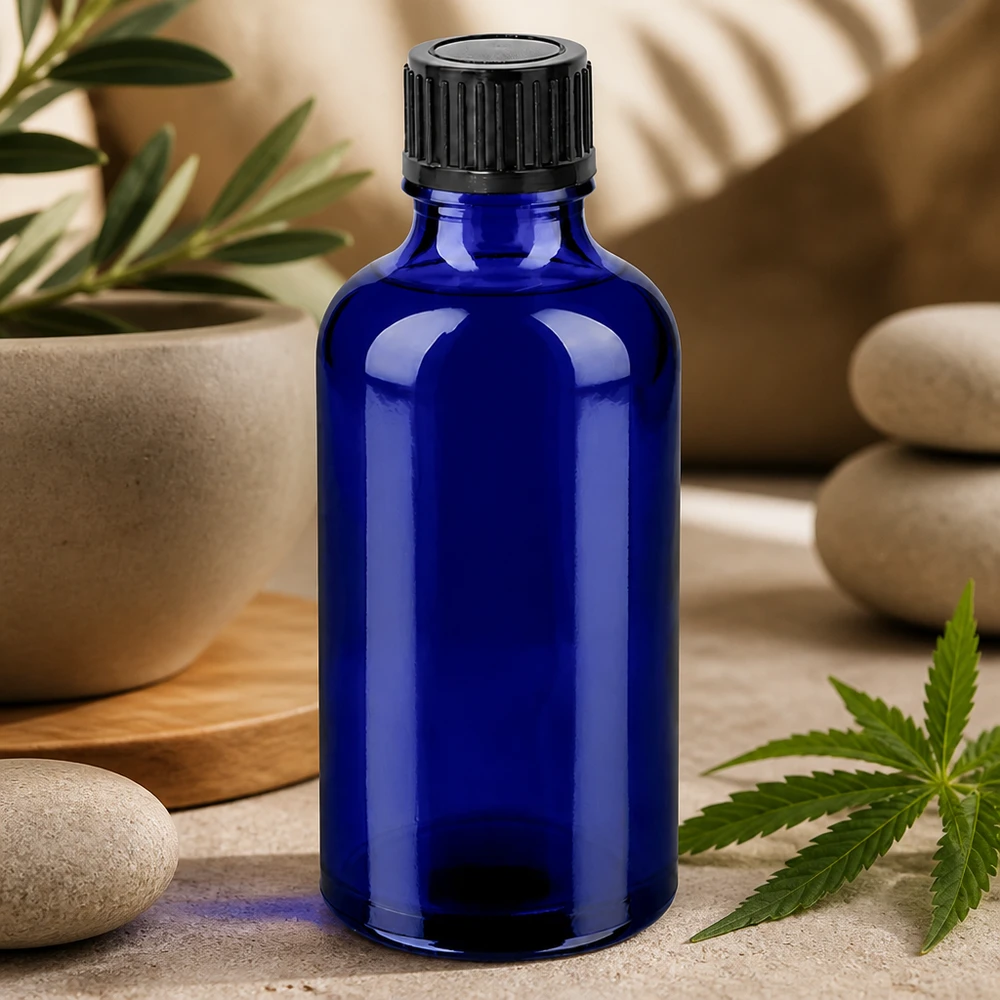 Bottiglia da 50ml 11mm SV nero STD BlueLine UT18/50 Bottiglia in vetro ecologico riutilizzabile da 50 ml con robusto tappo a vite nero