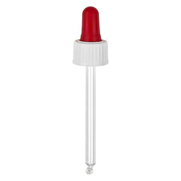 Pipetta contagocce in vetro bianco/rosso DIN18, 78 mm di lunghezza Sta... Pipetta contagocce in vetro bianco/rosso DIN18, 78 mm di lunghezza Sta...