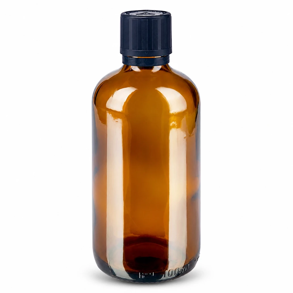 100ml bre. Gocciolatore. OV KiSi Bli nero/1mm ApoGlas Flacone in vetro ambrato da 100 ml con tappo contagocce nero e chiusura di sicurezza per bambini, per uso farmaceutico