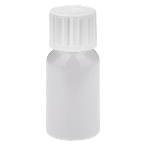 Flacone contagocce da 10 ml, tappo bianco standard con chiusura di sicurezza per bambini da 1,2 mm WhiteLine UT18/10 Flacone contagocce da 10 ml, tappo bianco standard con chiusura di sicurezza per bambini da 1,2 mm WhiteLine UT18/10