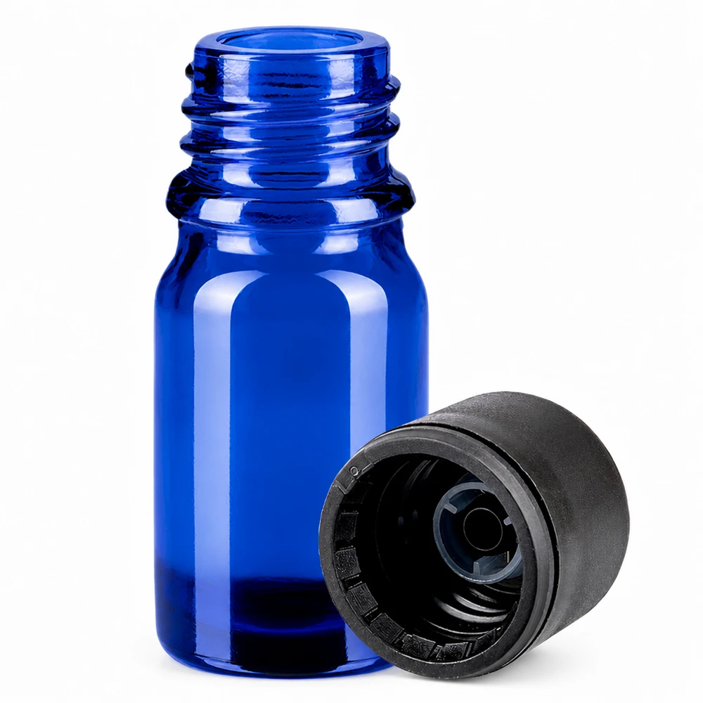Flacone da 5ml 6mm SV nero STD BlueLine UT18/5 Pratico flacone in vetro blu da 5 ml con tappo a vite nero per uso mobile