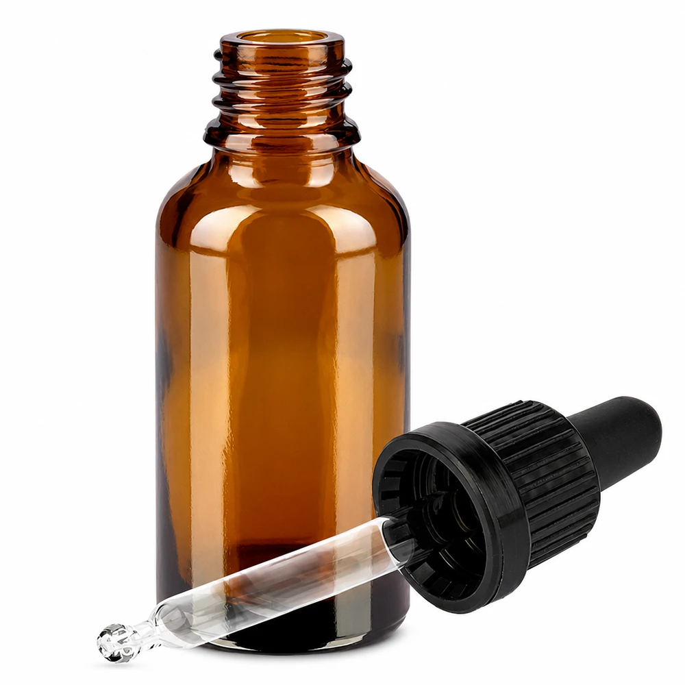 Flacone per pipette da 30 ml nero OV BrownLine UT18/30 Flacone in vetro ambrato da 30 ml con pipetta in vetro integrata per preparazioni farmaceutiche