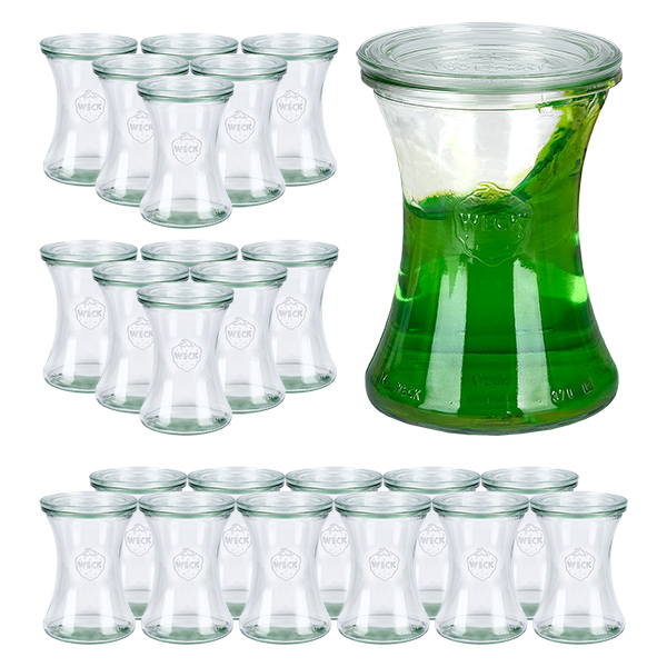 Set di 24 vasetti Weck da 370 ml con 24 coperchi in vetro Set di 24 vasetti Weck da 370 ml con 24 coperchi in vetro
