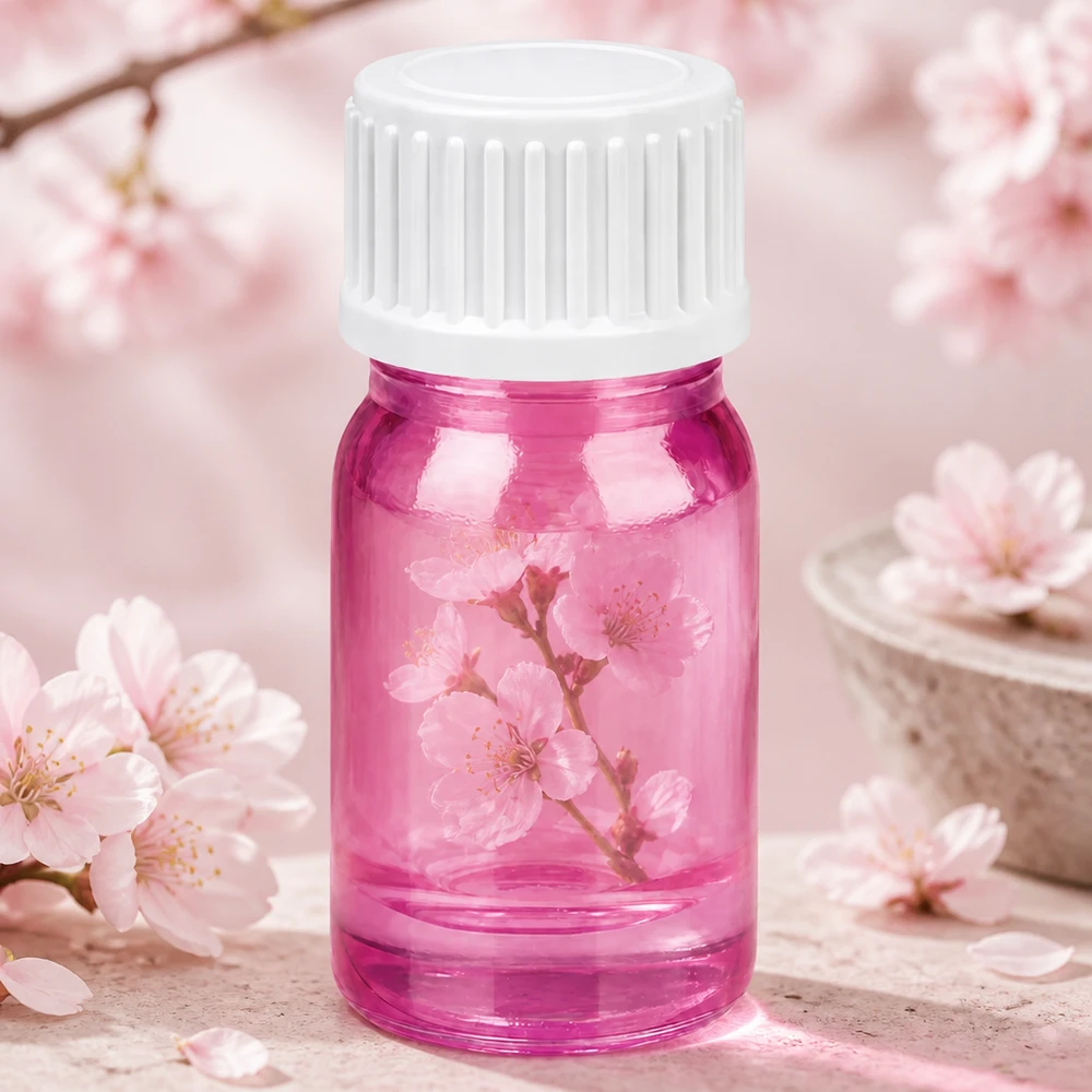 Flacone da 5 ml (globuli) con anello di versamento bianco standard PurpleLine UT18/5 Flacone in vetro da 5 ml con finitura glo in rosa e tappo bianco per una presentazione del prodotto di alta qualità
