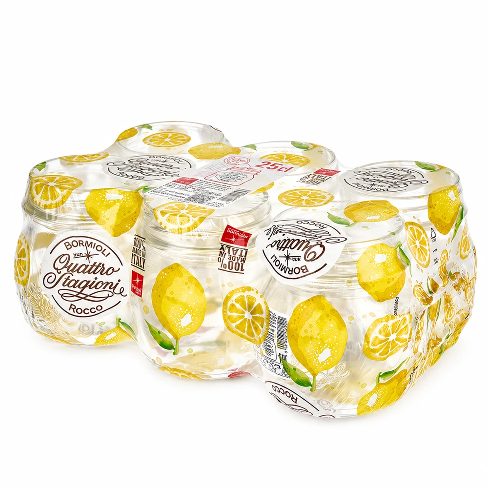 Vaso rotondo Quattro Stagioni da 250 ml con motivo di limoni e coperchio Vaso da conserva Bormioli Rocco confezione da 6 pezzi