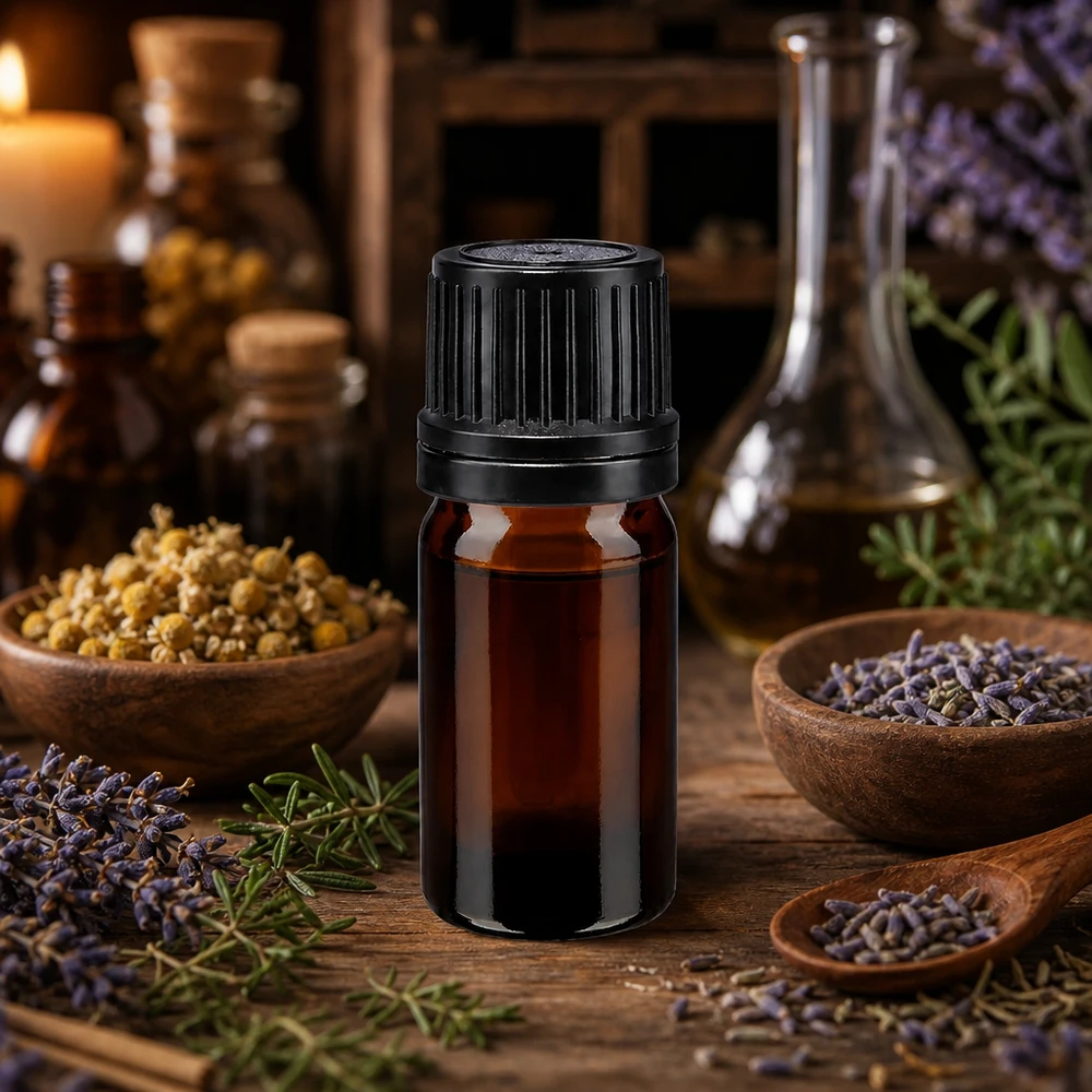 Flacone 5ml marrone (Glo.) GR OV nero/8mm ApoGlas Flacone in vetro ambrato da 5 ml a protezione dalla luce, con tappo di sicurezza a prova di bambino e sigillo di integrità nero