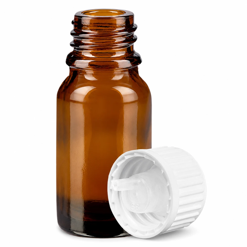 Flacone contagocce da 10 ml 0,9 mm bianco STD BrownLine UT18/10 Pratico flacone in vetro ambrato da 10 ml con tappo a vite bianco, per un dosaggio preciso del liquido.