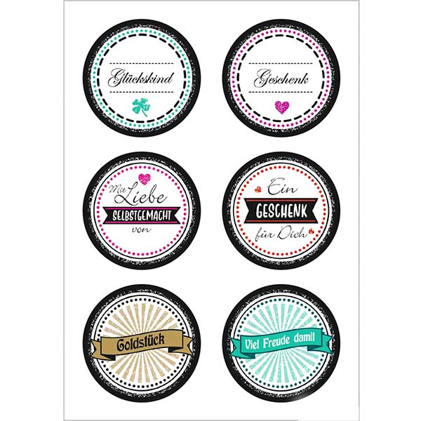 Sticker "Goldstück" (12 adesivi con brillantini) ø34mm