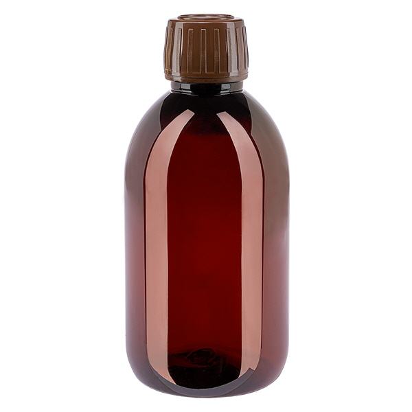 Bottiglia in PET da 250 ml con tappo marrone OV Bottiglia in PET da 250 ml con tappo marrone OV