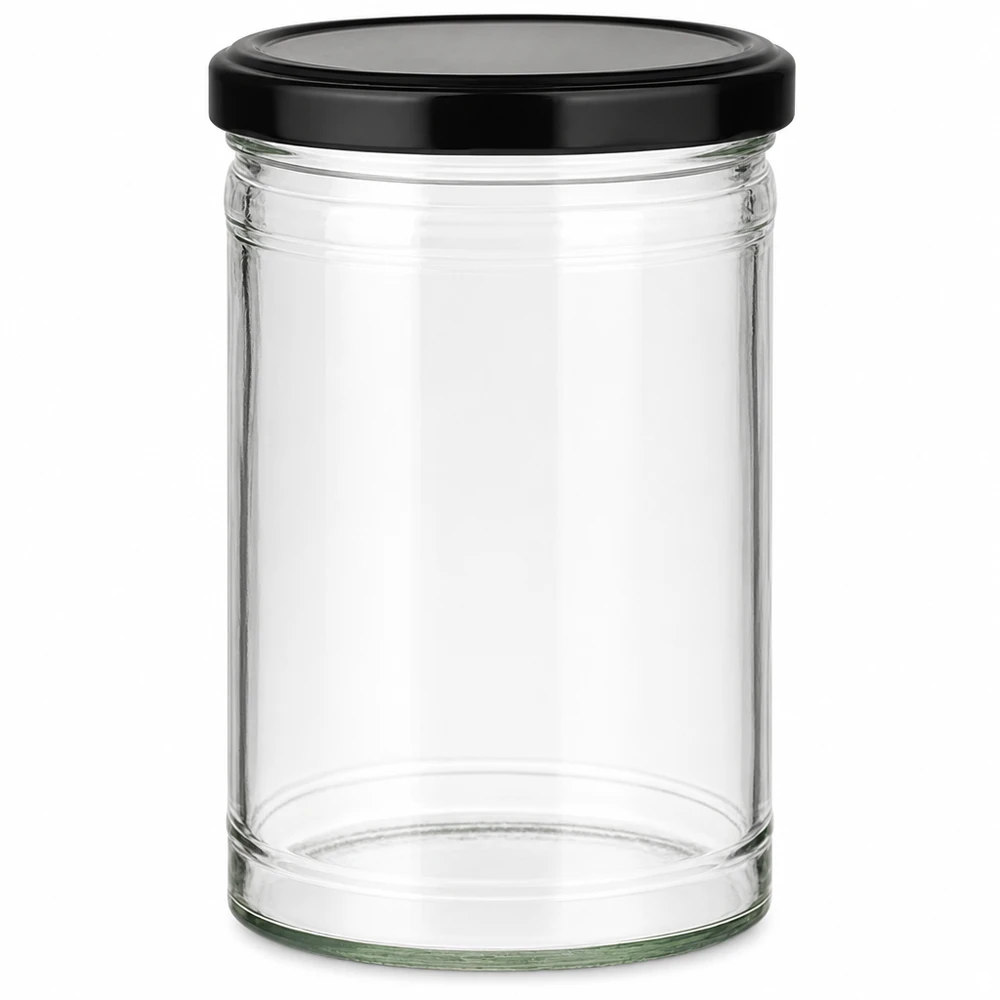 Vaso da 1053 ml con coperchio BasicSeal nero UN... Barattolo di vetro vuoto da 1053 ml con coperchio nero BasicSeal Certificato ONU per la conservazione e lo stoccaggio