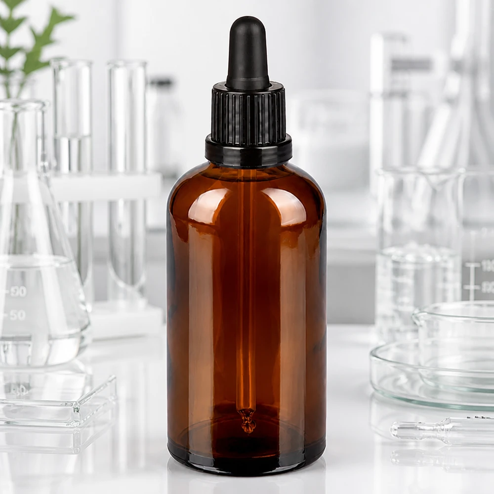 Flacone per pipetta da 100 ml nero OV BrownLine UT18/100 Flacone contagocce da 100 ml in vetro borosilicato ambrato con testa della pipetta ergonomica