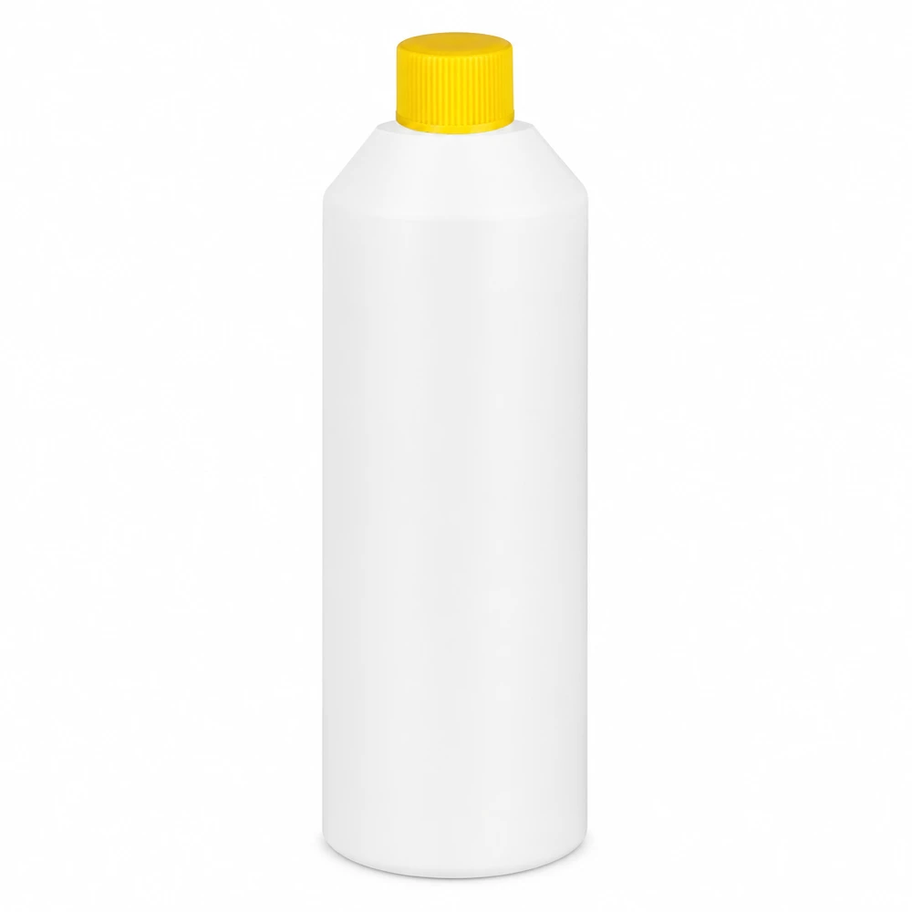 Flacone da farmacia bianco in HDPE da 250 ml con tappo giallo