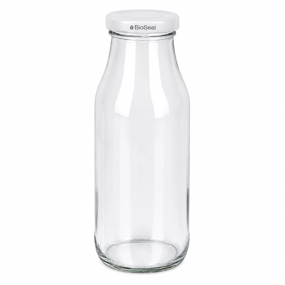 Bottiglia UNiTWIST263 con coperchio bianco TO43 BioSeal Elegante UNiTWIST Glasflasche 263ml mit weißem BioSeal Deckel für Küche und Vorratshaltung von Glas-Fabrik.at