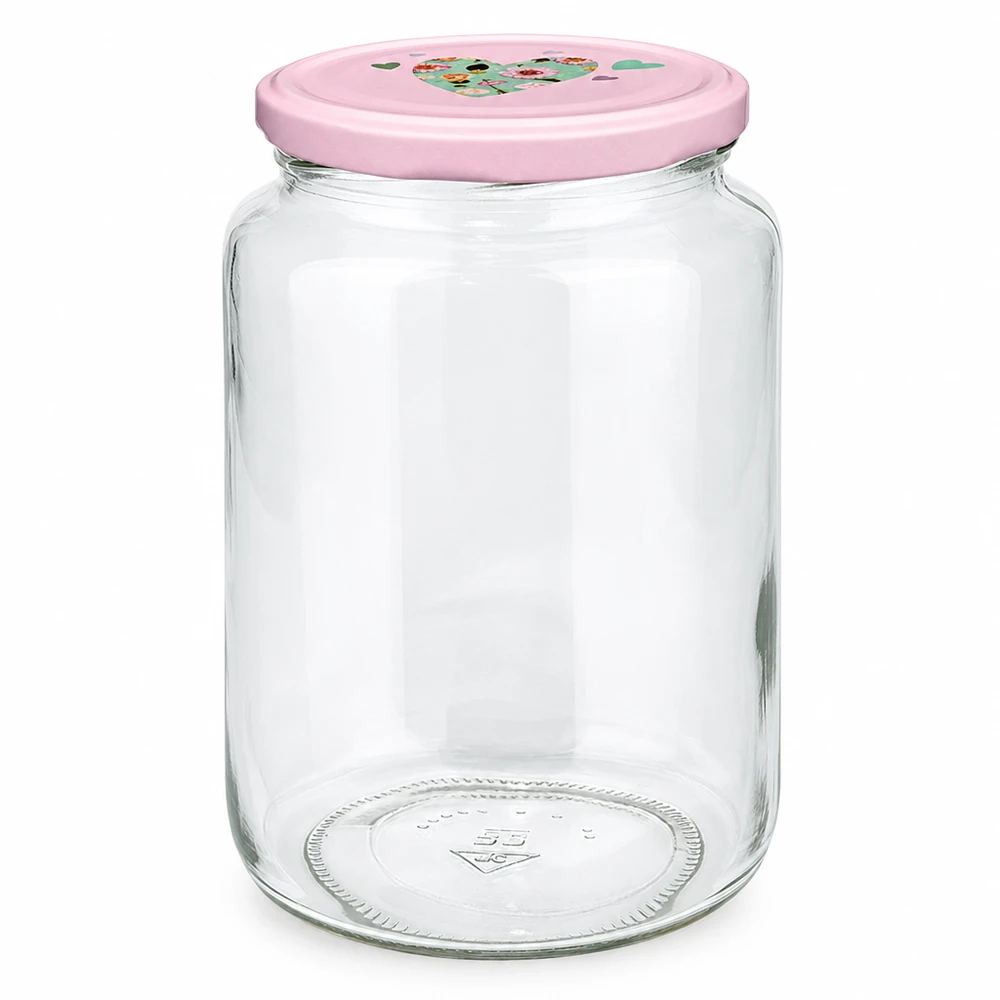 795ml vaso rotondo + coperchio BasicSeal cuore rosa UNiTWIST Rundglas 795ml mit rosa BasicSeal Deckel Herz-Motiv Einmachglas Vorratsglas mit Twist-Off Verschluss leer